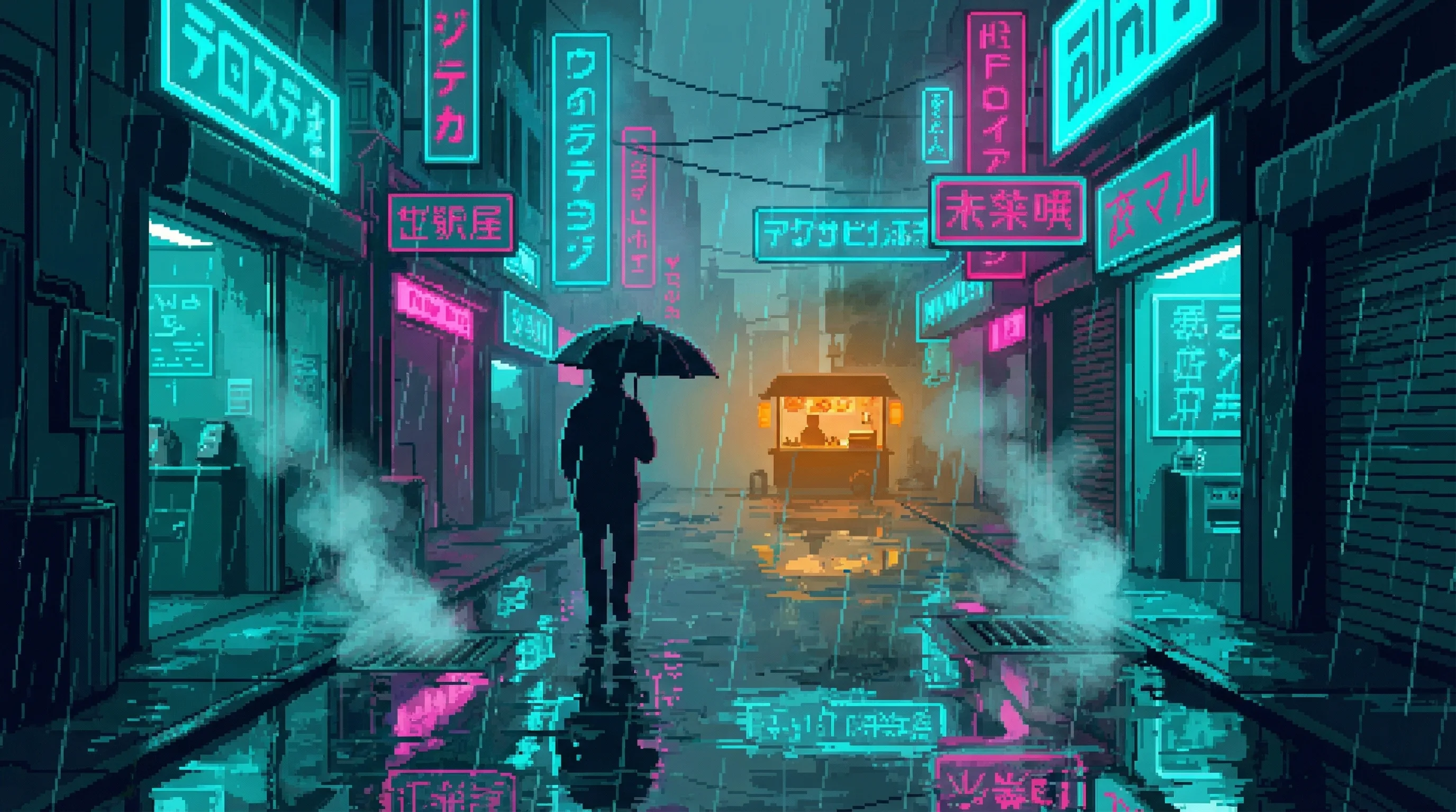 Rain-slicked streets