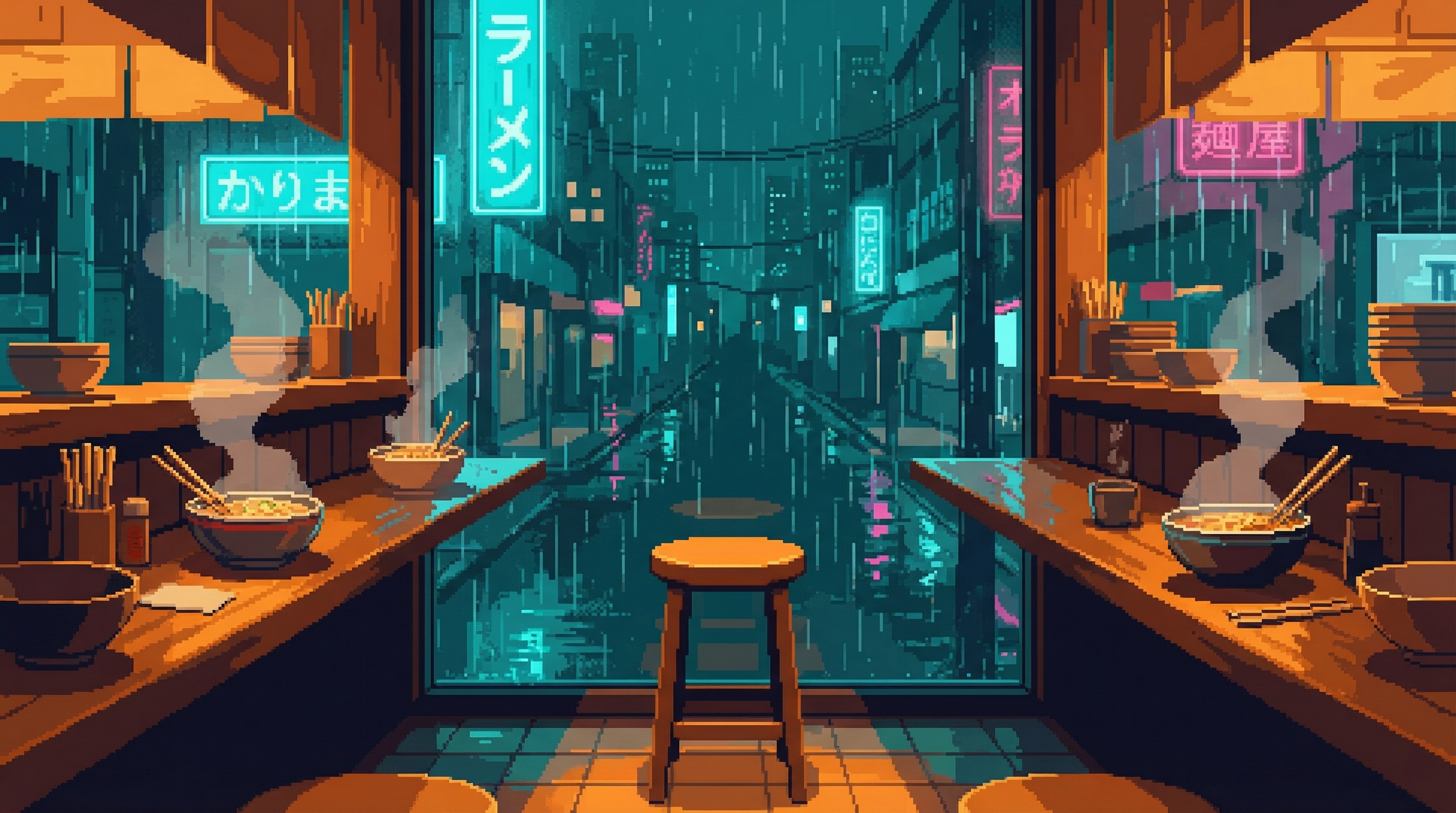 Noodle stand in rain
