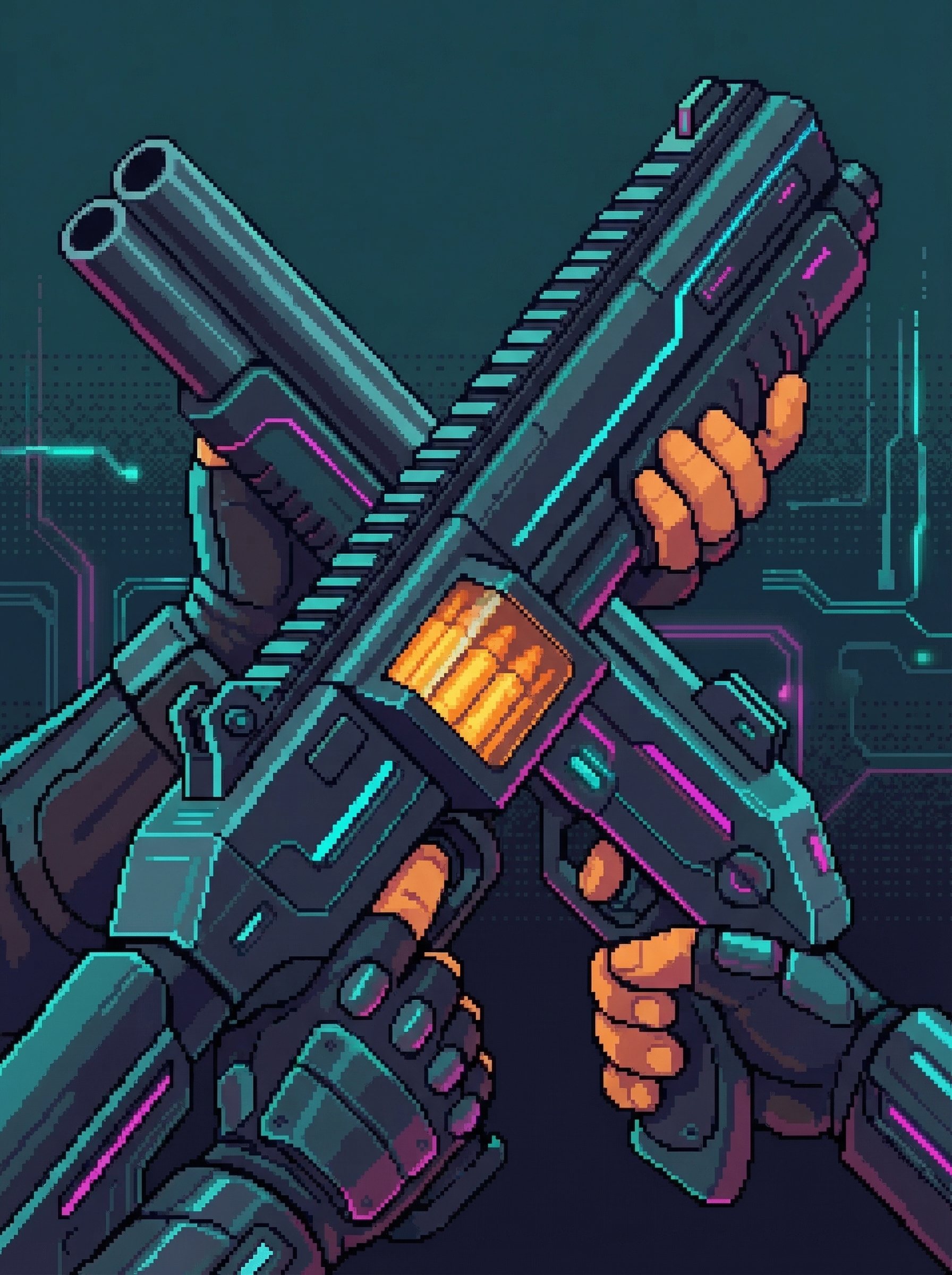 The Executioner — twin-rail tech shotgun, chrome and matte black, thermite rounds visible in transparent feed window