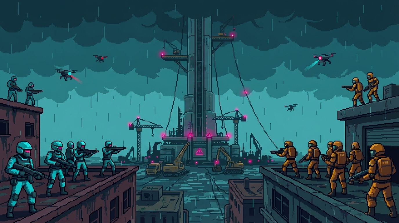 The Orbital Elevator under construction, shadowed by corporate tensions