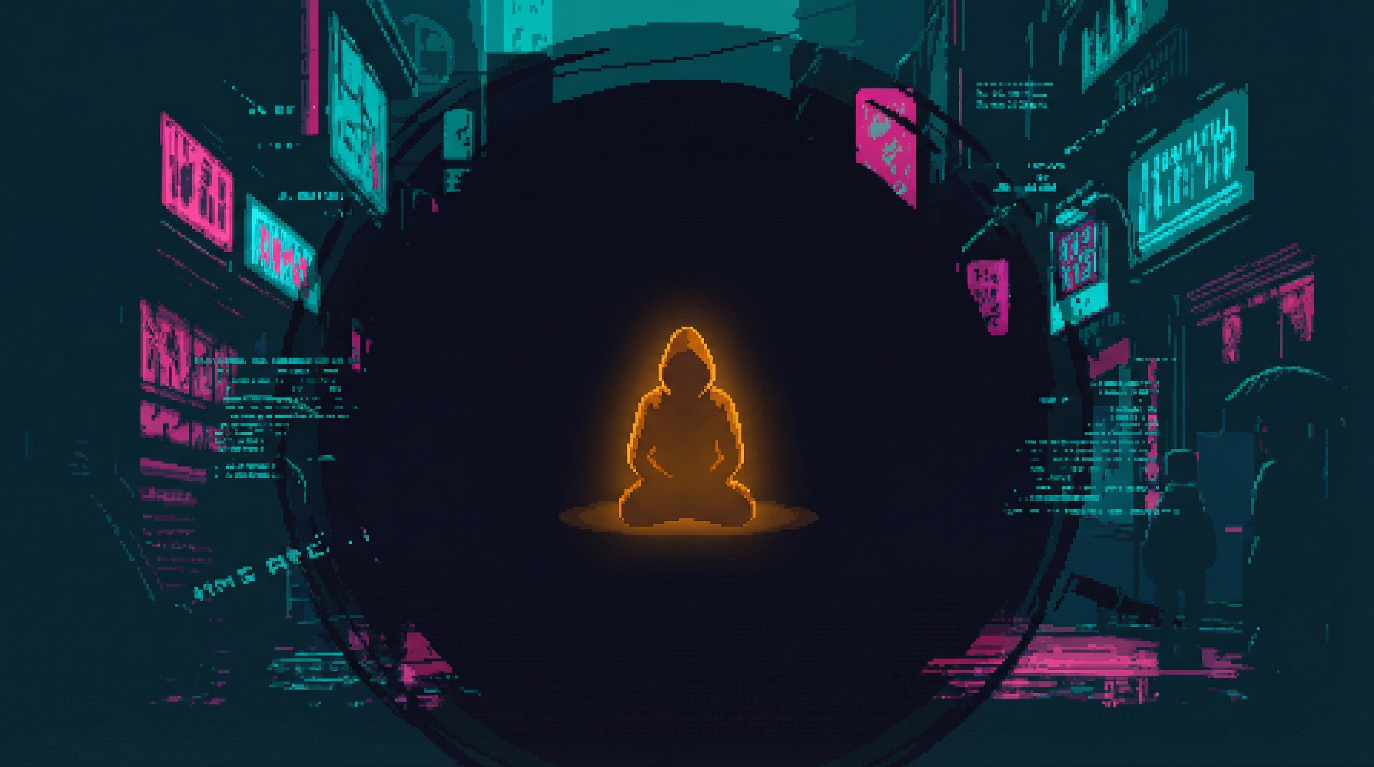 A figure meditating at the boundary where consciousness dissolves into void