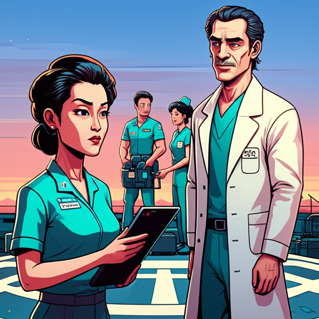 Dr. Tzu Yu and Mrs. Yu in conversation, stark contrast between her practicality and clinic aesthetics