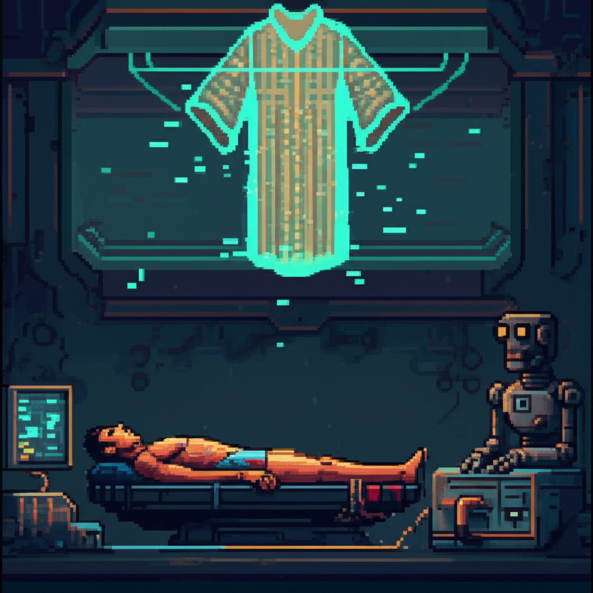 19-hour upload - Marcus's body fading as holographic Keeper form coalesces above him