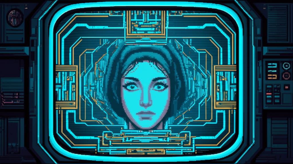 Six monitors displaying the recursive, self-referential pattern - mirrors within mirrors within mirrors