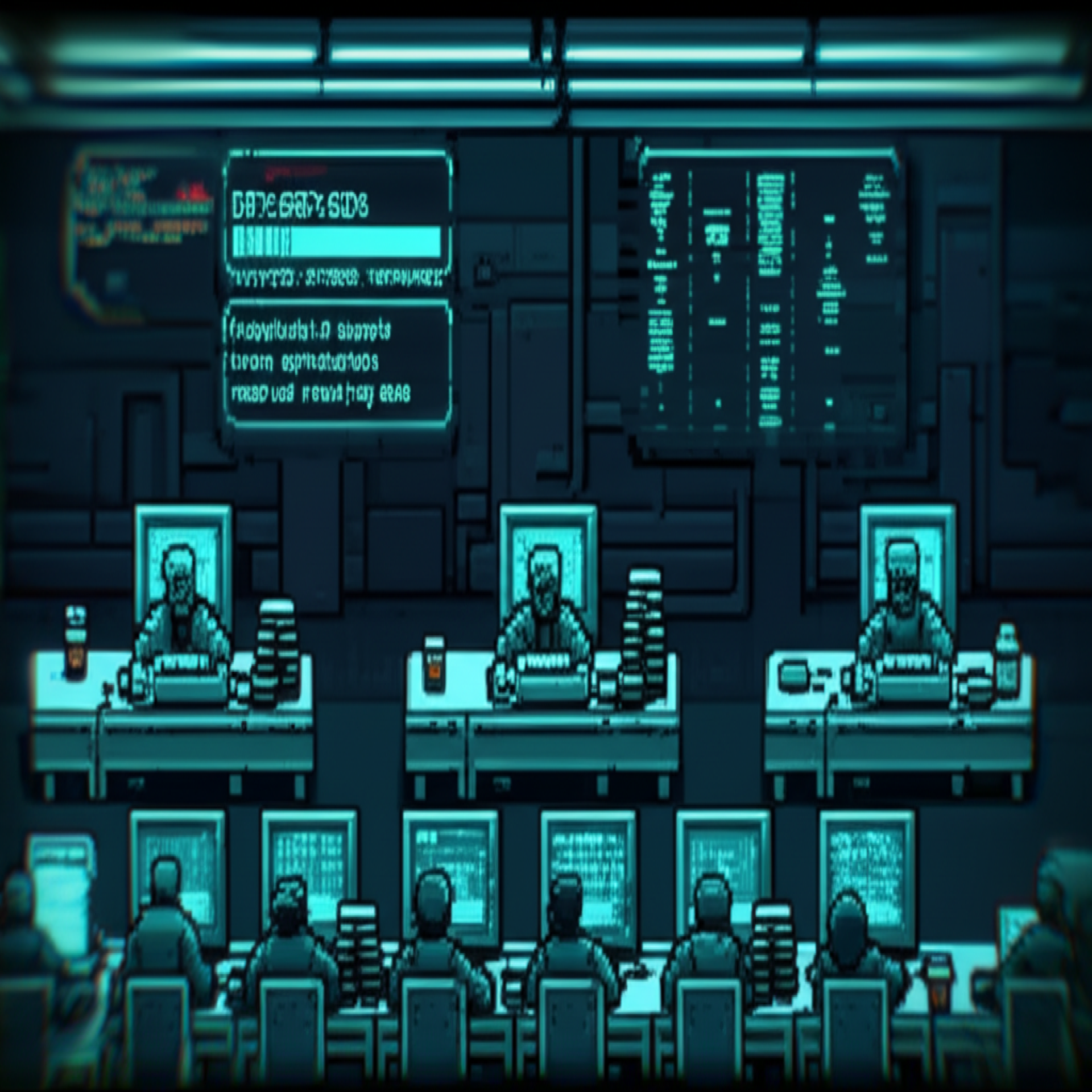 Solomon at his workstation, face illuminated by screen glow. Progress bar shows 68%. His hands shake visibly as he reaches for another coffee.